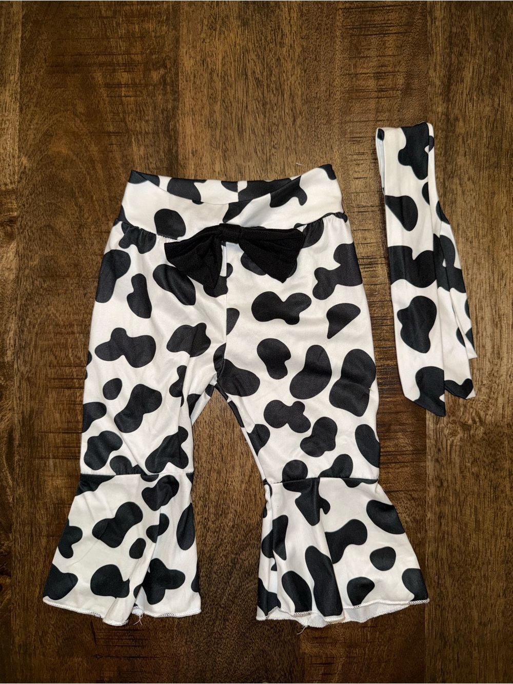 Black & White Cow Print Ruffle Leggings with Bow